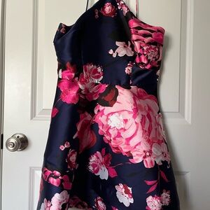 By & By Floral Satin Navy Dress
